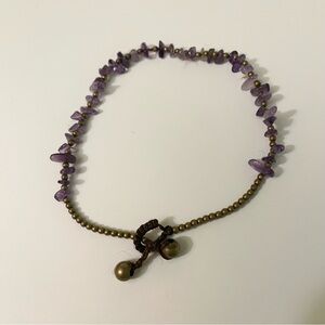 Boho Amethyst Stone Anklet or Large Bracelet 9” Purple Crystal Toggle